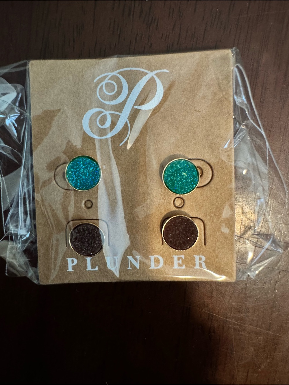 Plunder Teal and Brown Druzy Stud Duo